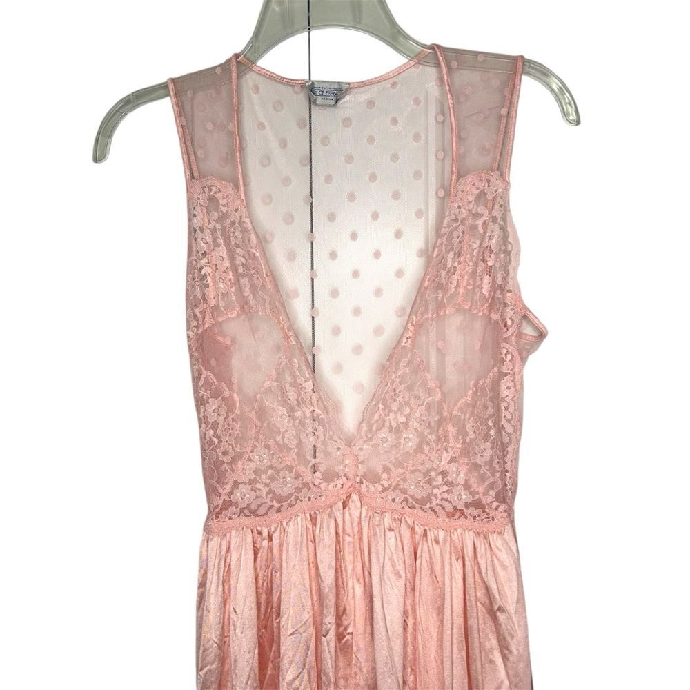 Vintage Lilly of France Pink Lace Sheer Bodice Nightgown Long Lingerie Medium - Picture 3 of 7